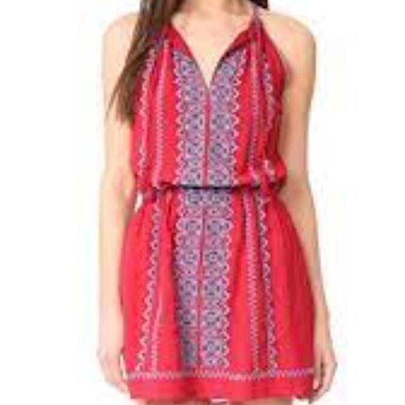 Joie Red Picard Embroidered Sleeveless Split Neck Dress Size S 🌸 - Picture 3 of 13